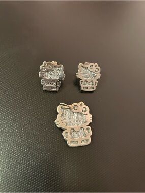 Hello Kitty Silver Tone Stud Earrings and Charm Set